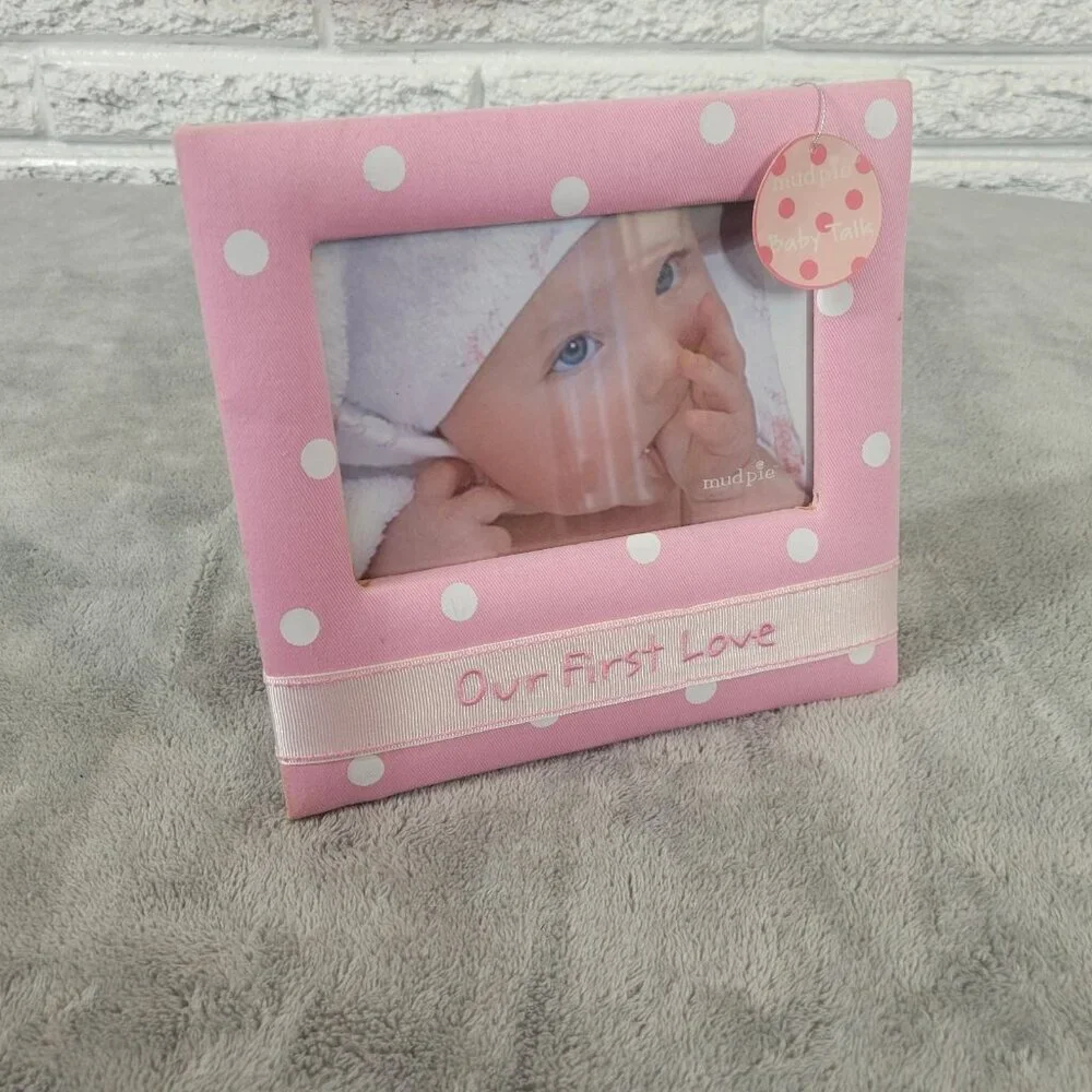 Mud Pie Baby Talk Pink Cloth Photo Frame 4x6 Girl Nursery Decor Baby Shower S96E